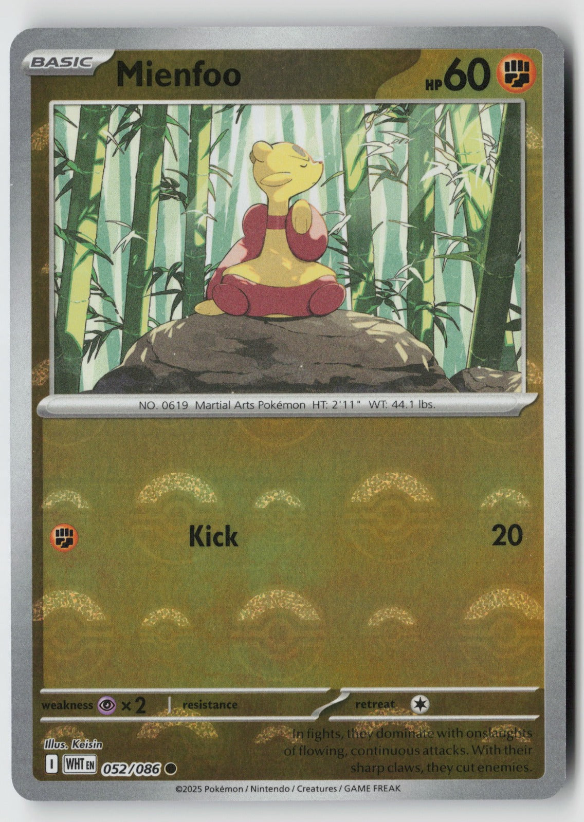 Mienfoo (Poke Ball Pattern) 052/086 SV: White Flare Common Holo NM Keisin
