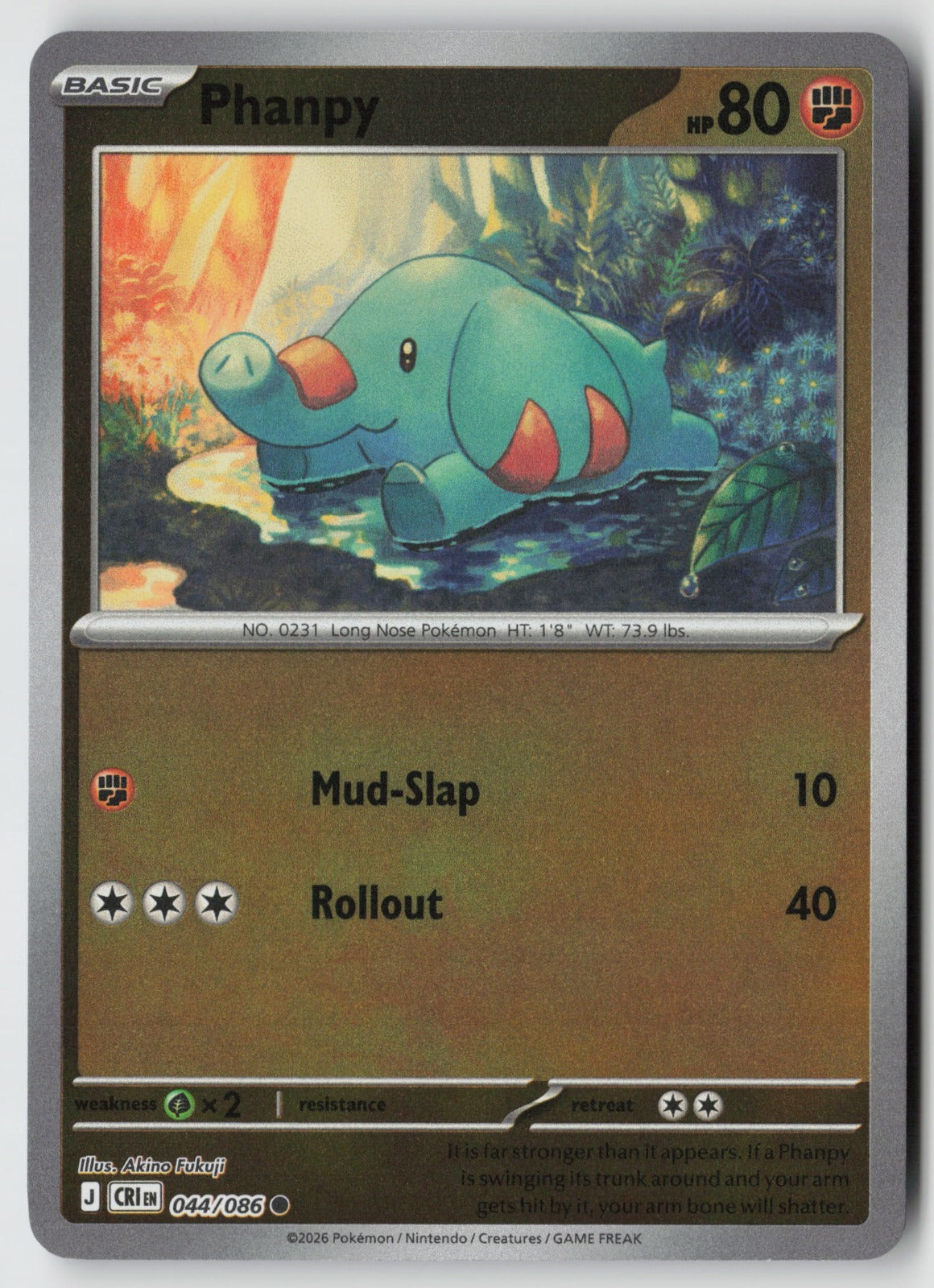 Phanpy 044/086 ME04: Chaos Rising Common Reverse Holo NM Akino Fukuji
