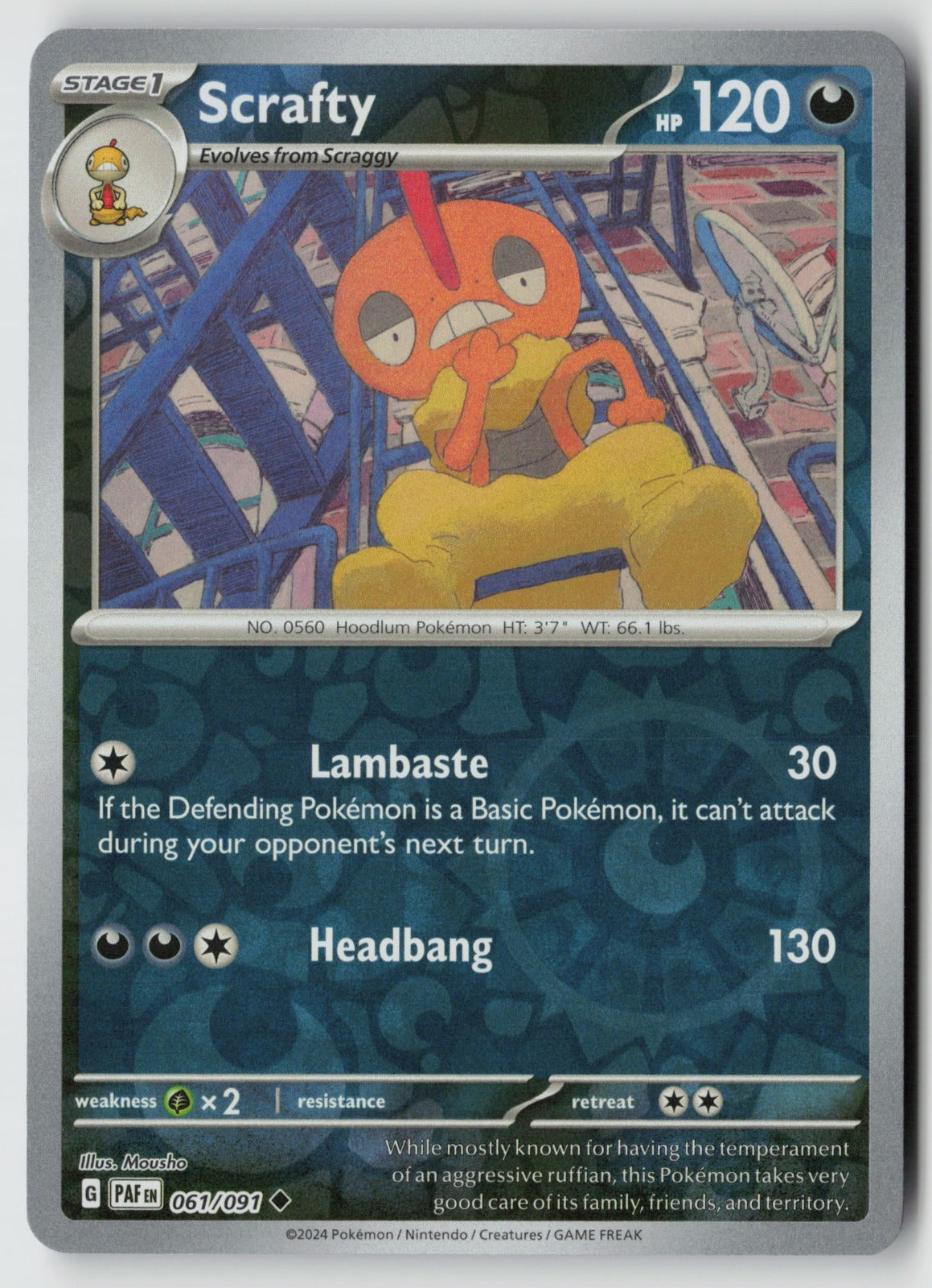 Scrafty 061/091 SV: Paldean Fates Uncommon Reverse Holo NM Mousho