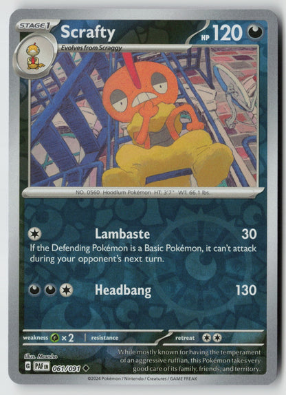 Scrafty 061/091 SV: Paldean Fates Uncommon Reverse Holo NM Mousho
