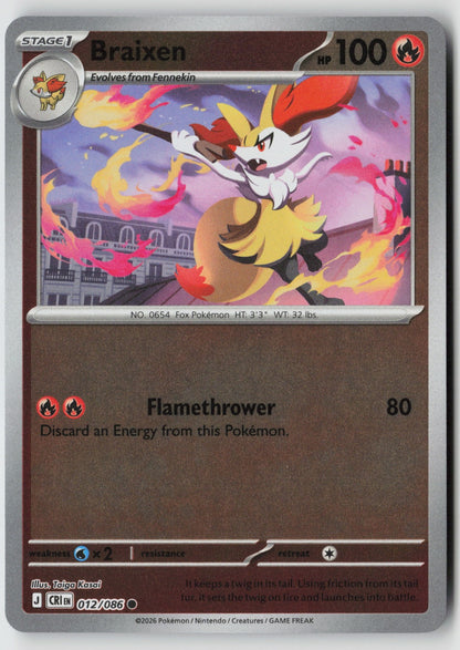 Braixen 012/086 ME04: Chaos Rising Common Reverse Holo NM Taiga Kasai