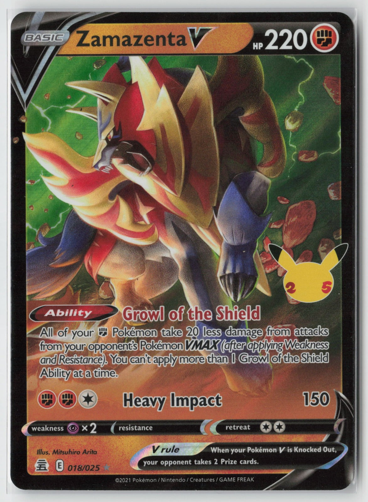 Zamazenta V 018/025 Celebrations Ultra Rare Holo NM Mitsuhiro Arita