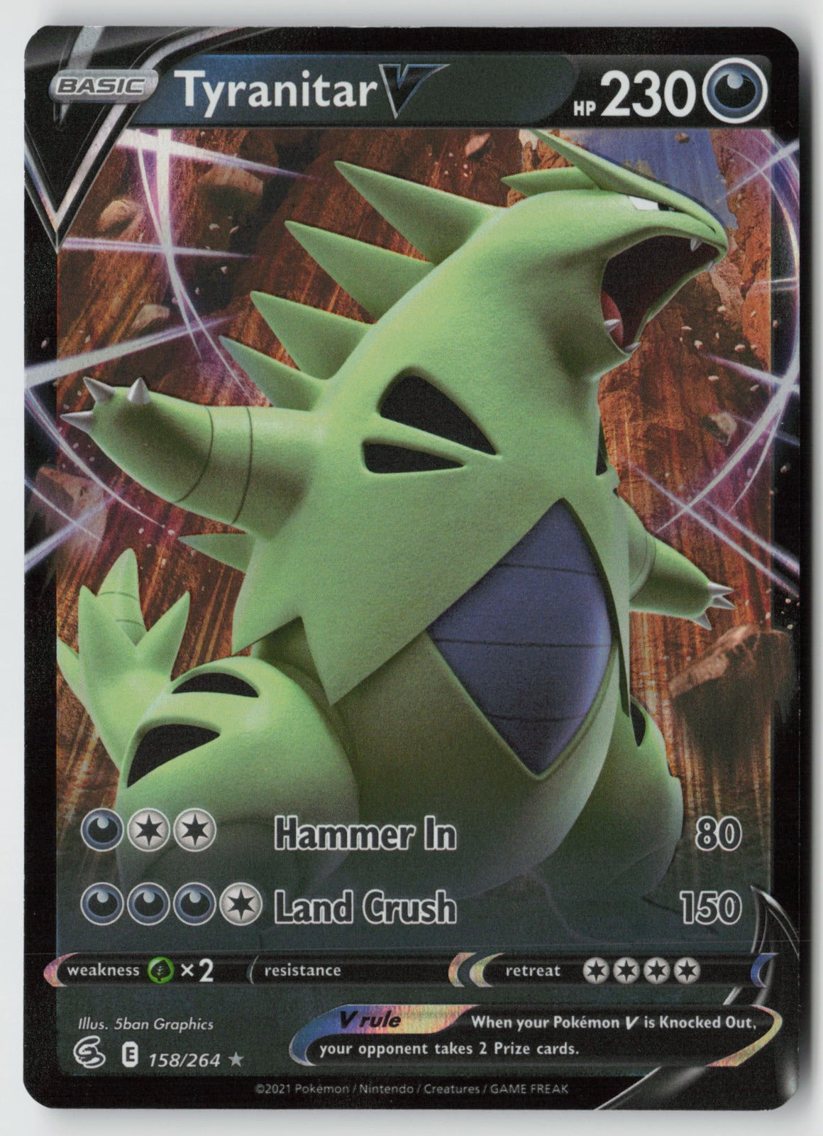 Tyranitar V 158/264 SWSH08: Fusion Strike Ultra Rare Holo NM 5ban Graphics