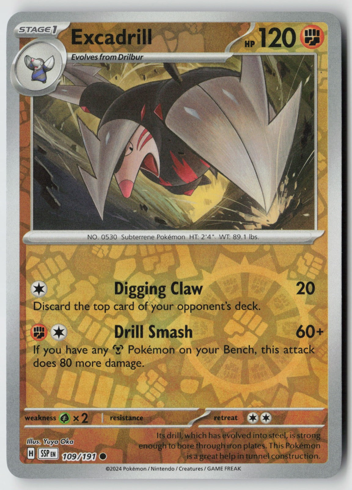 Excadrill 109/191 SV08: Surging Sparks Common Reverse Holo NM Yuya Oka