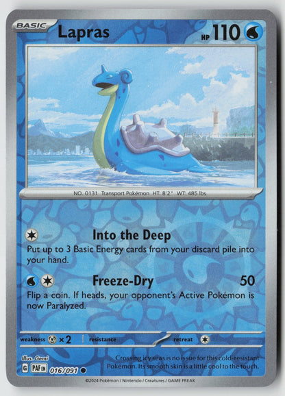 Lapras 016/091 SV: Paldean Fates Common Reverse Holo NM Gemi