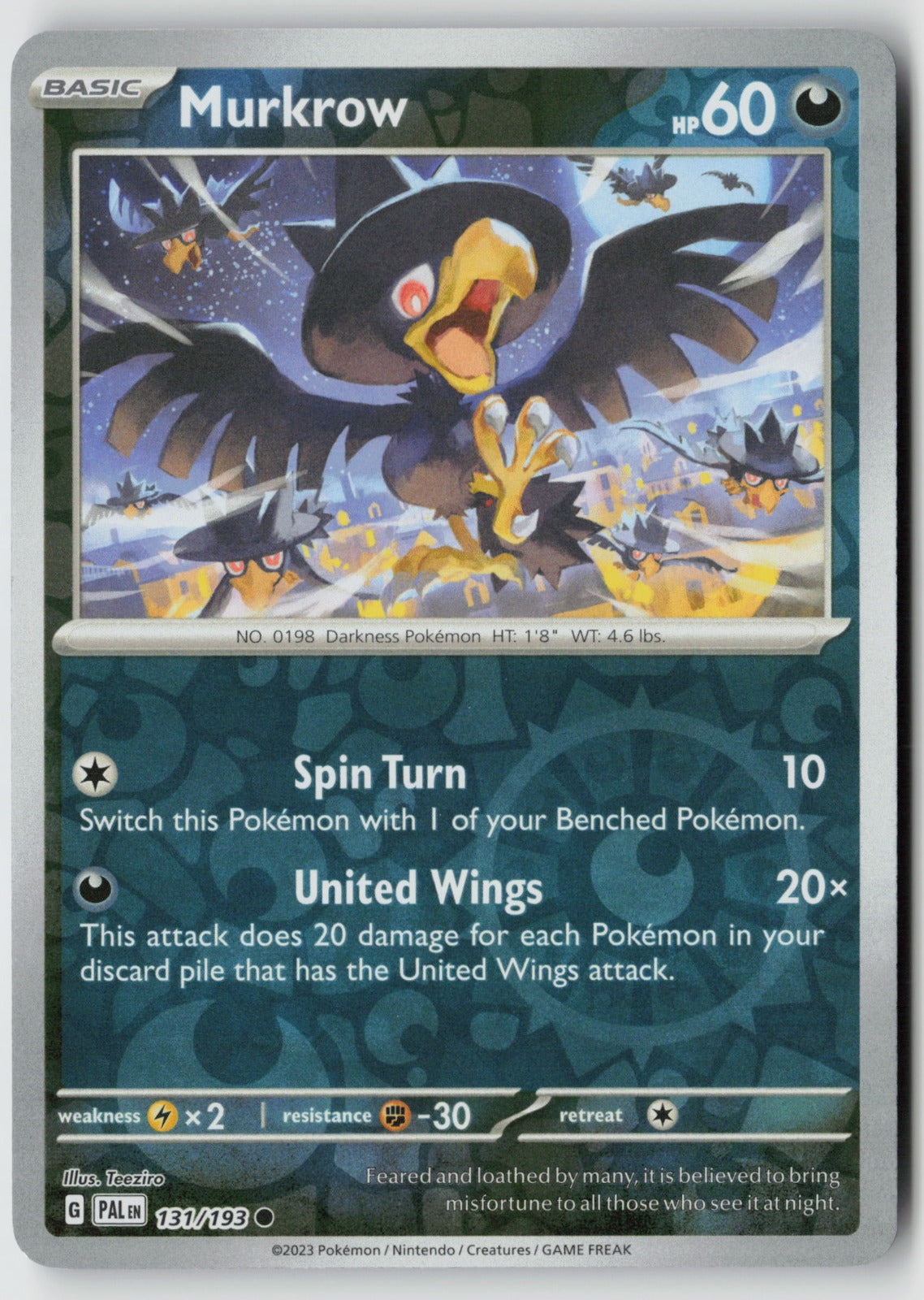 Murkrow 131/193 SV02: Paldea Evolved Common Reverse Holo NM Teeziro