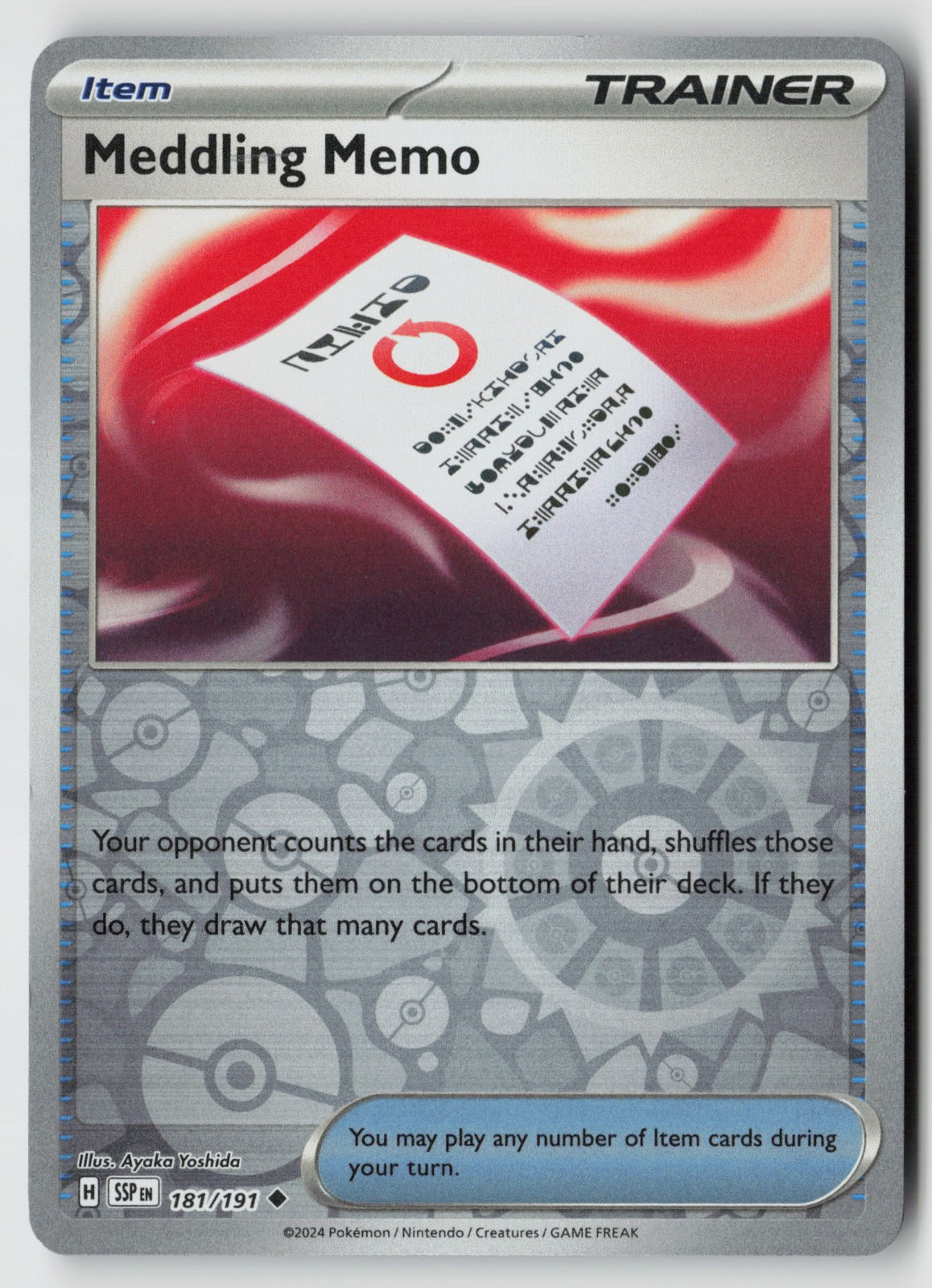 Meddling Memo 181/191 SV08: Surging Sparks Uncommon Reverse Holo NM