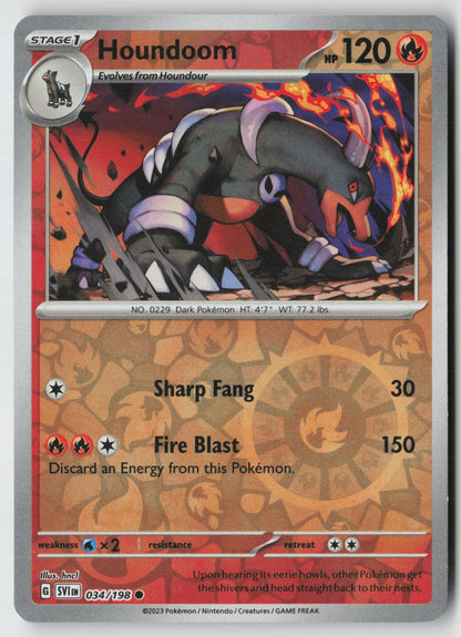 Houndoom 034/198 SV01: Scarlet & Violet Base Set Common Reverse Holo NM burari