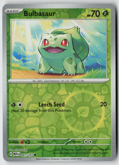Bulbasaur 001/165 SV: Scarlet & Violet 151 Common Reverse Holo NM Yuu Nishida