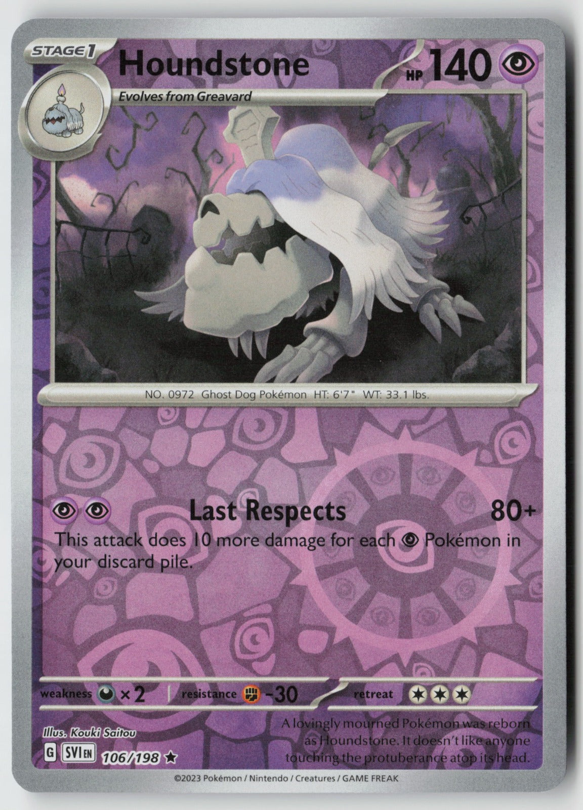 Houndstone 106/198 SV01: Scarlet & Violet Base Set Rare Reverse Holo NM