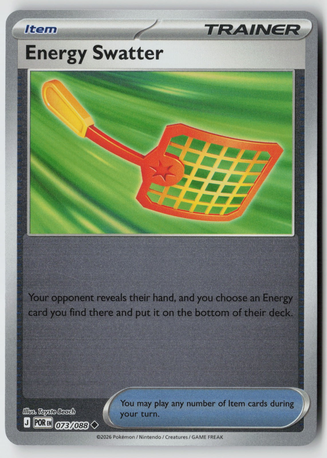 Energy Swatter 073/088 ME03: Perfect Order Uncommon Reverse Holo NM Toyste Beach