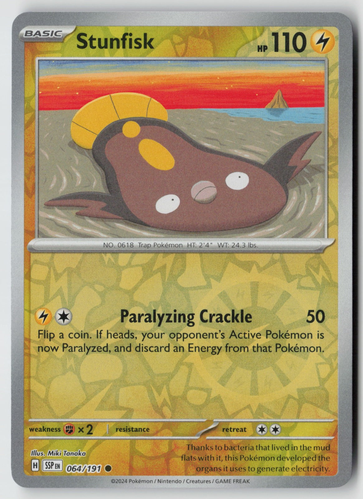Stunfisk 064/191 SV08: Surging Sparks Common Reverse Holo NM Miki Tanaka