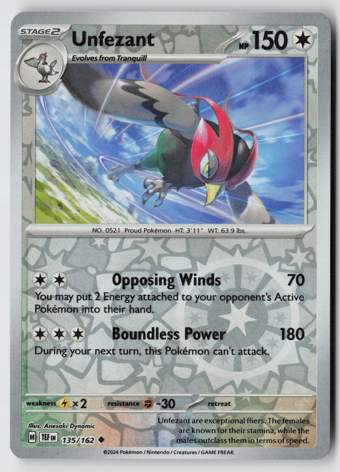 Unfezant 135/162 SV05: Temporal Forces Uncommon Reverse Holo NM Anesaki Dynamic