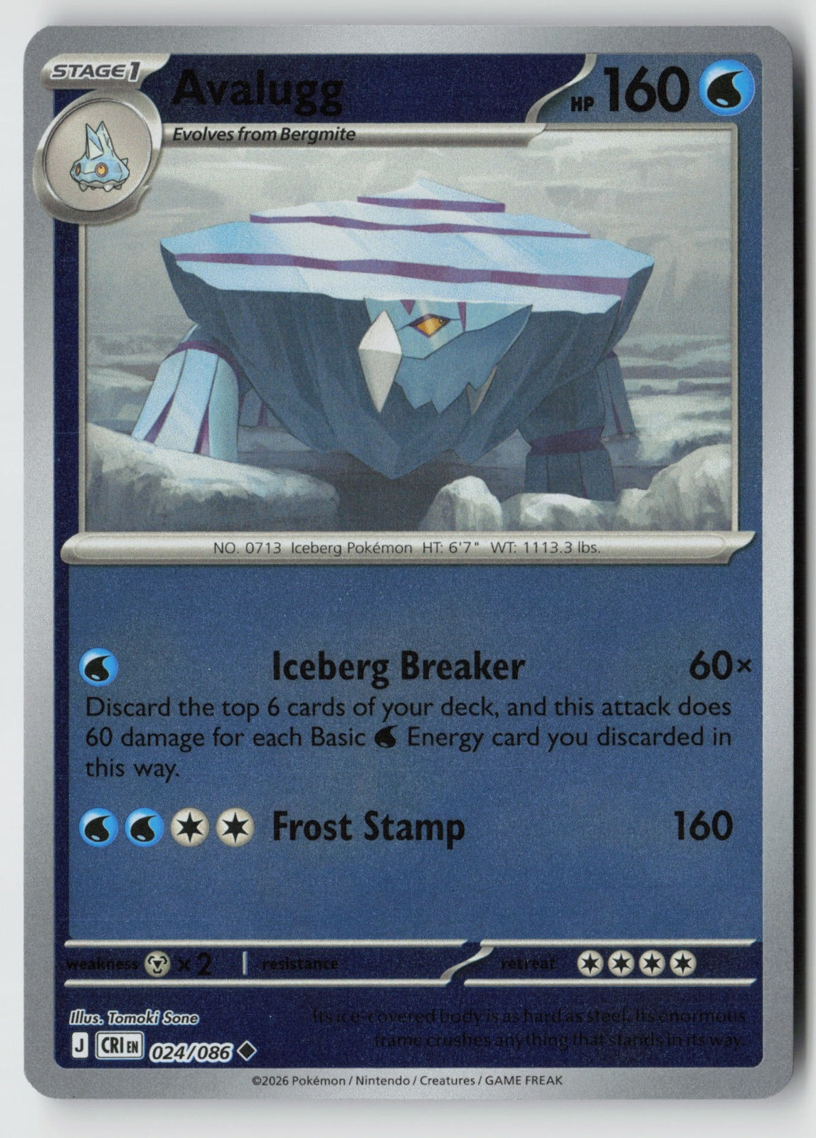 Avalugg 024/086 ME04: Chaos Rising Uncommon Reverse Holo NM Tomoki Sone