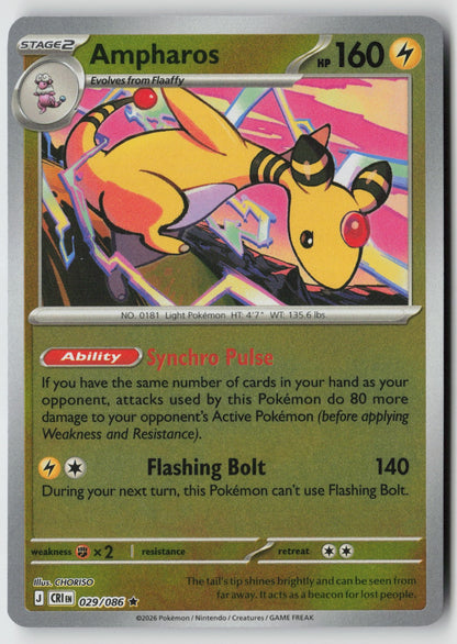Ampharos 029/086 ME04: Chaos Rising Rare Reverse Holo NM CHORISO