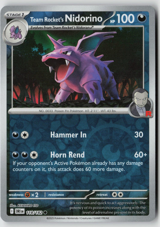 Team Rocket's Nidorino 118/182 SV10: Destined Rivals Common Reverse Holo NM