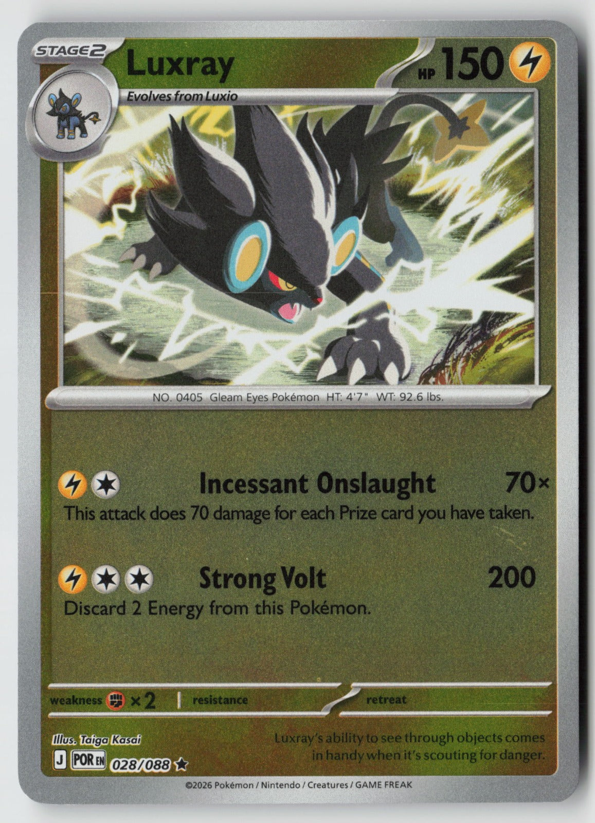 Luxray 028/088 ME03: Perfect Order Rare Reverse Holo NM Taiga Kasai