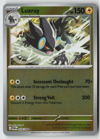 Luxray 028/088 ME03: Perfect Order Rare Reverse Holo NM Taiga Kasai