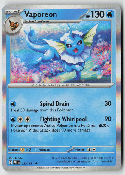 Vaporeon 022/131 SV: Prismatic Evolutions Rare Holo NM kirisAki