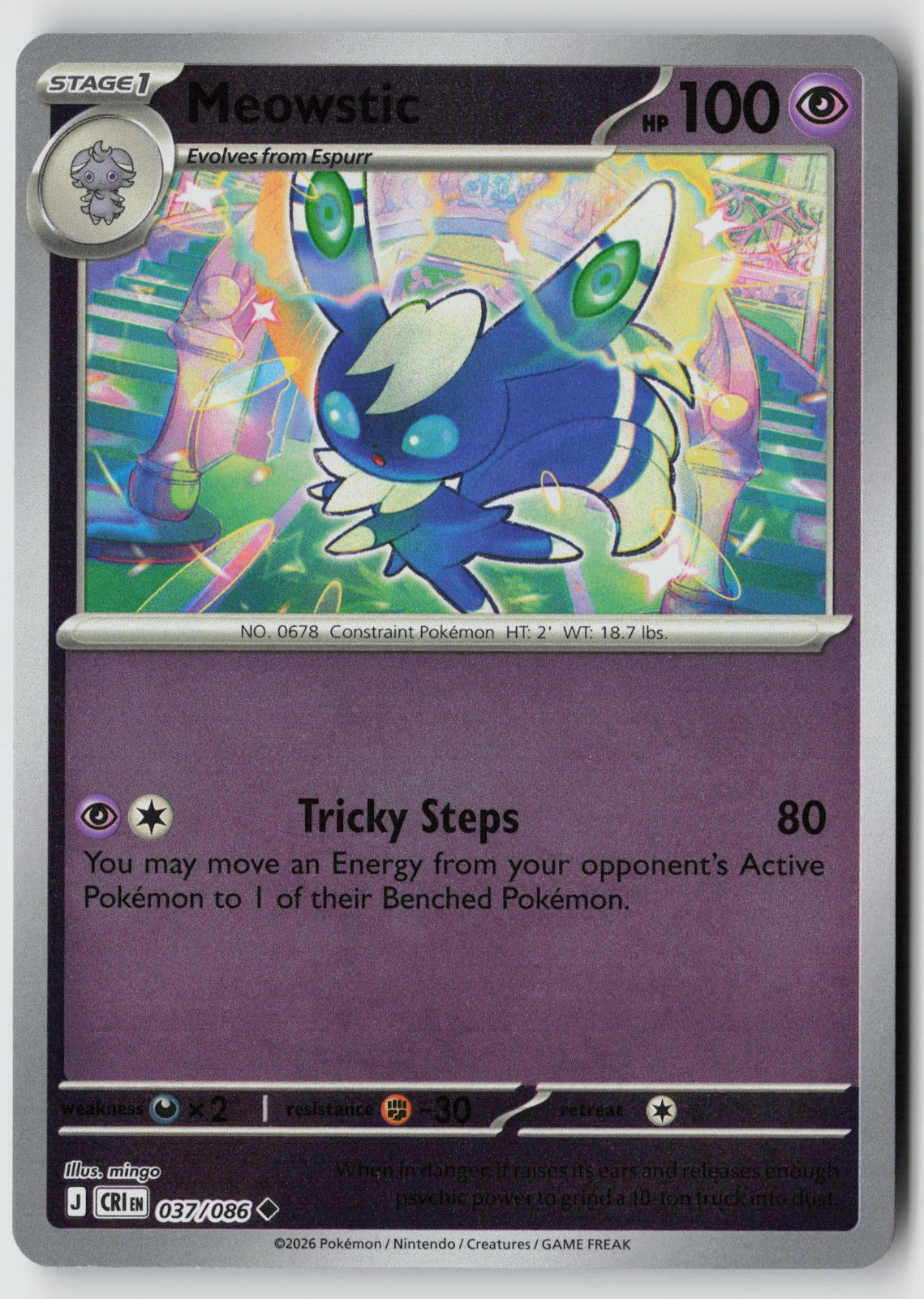 Meowstic 037/086 ME04: Chaos Rising Uncommon Reverse Holo NM mingo