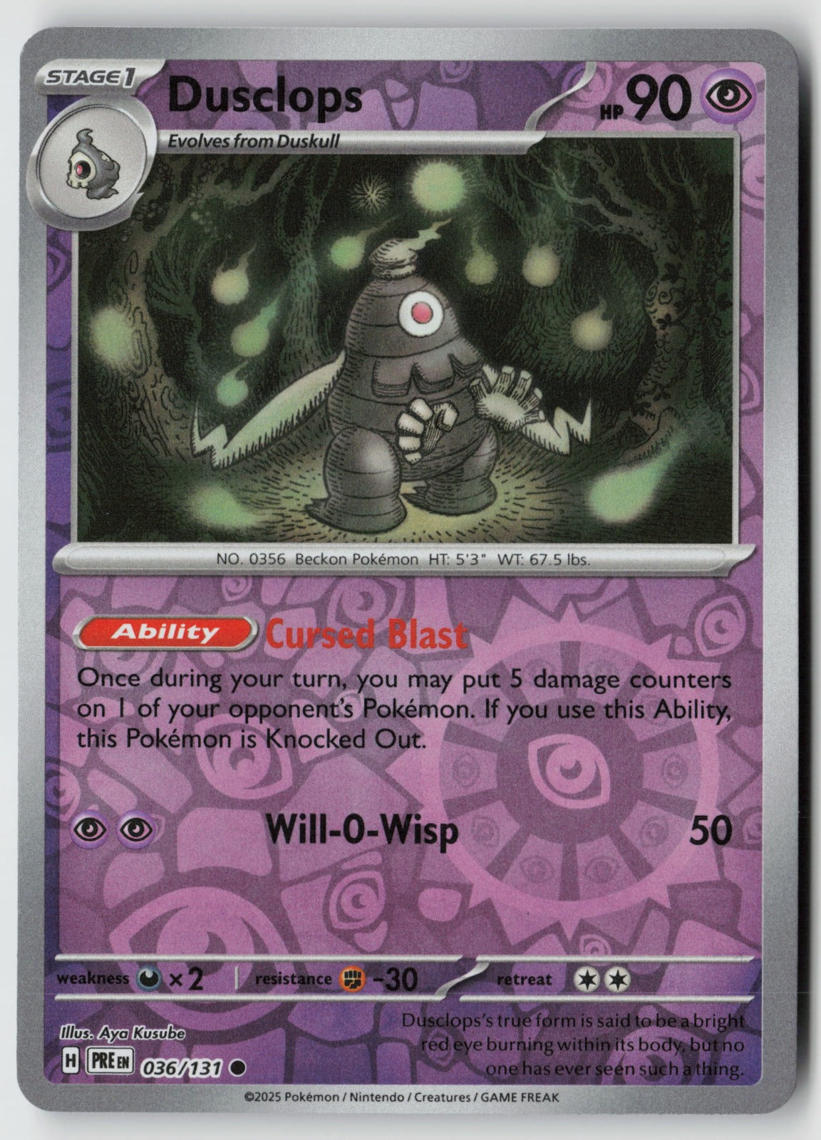 Dusclops 036/131 SV: Prismatic Evolutions Common Reverse Holo NM Aya Kusube
