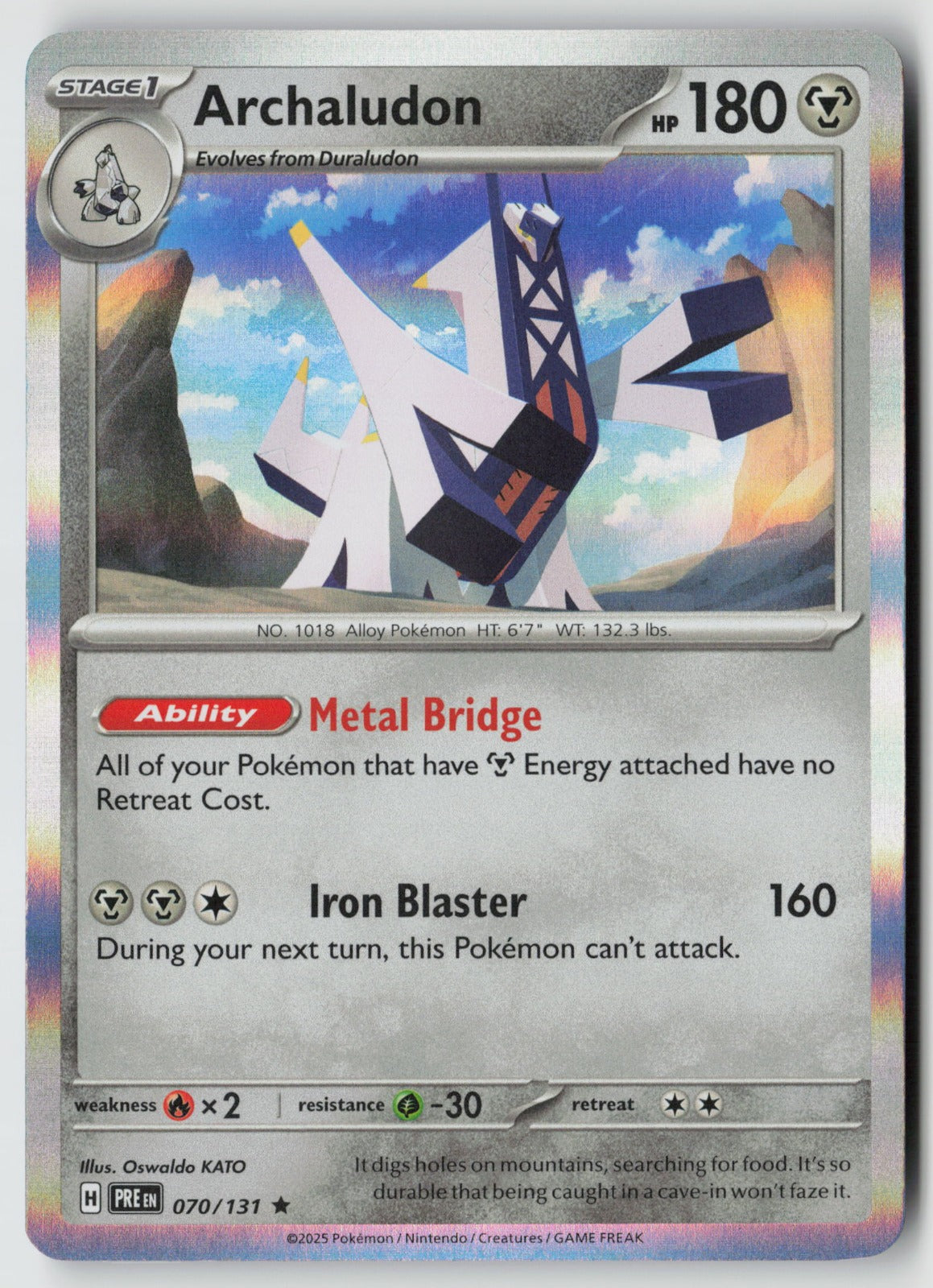 Archaludon 070/131 SV: Prismatic Evolutions Rare Holo NM Oswaldo KATO