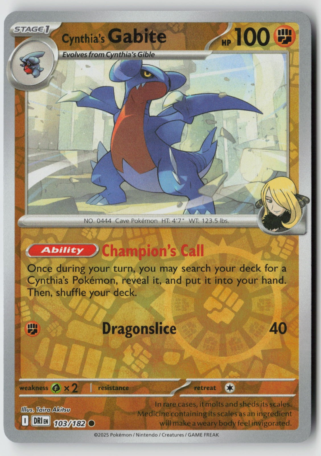 Cynthia's Gabite 103/182 SV10: Destined Rivals Common Reverse Holo NM Aliya Chen