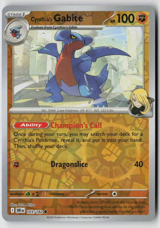 Cynthia's Gabite 103/182 SV10: Destined Rivals Common Reverse Holo NM Aliya Chen