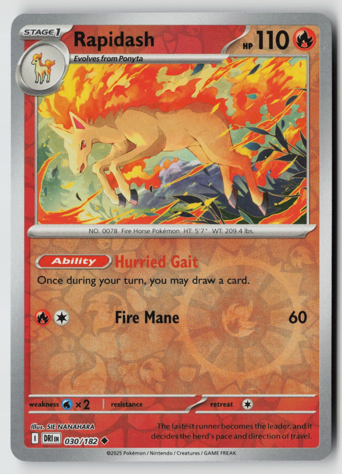 Rapidash 030/182 SV10: Destined Rivals Uncommon Reverse Holo NM SIE NANAHARA