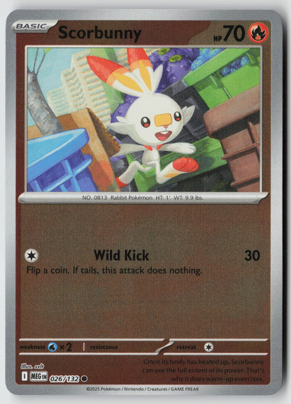 Scorbunny 026/132 ME01: Mega Evolution Common Reverse Holo NM svlt