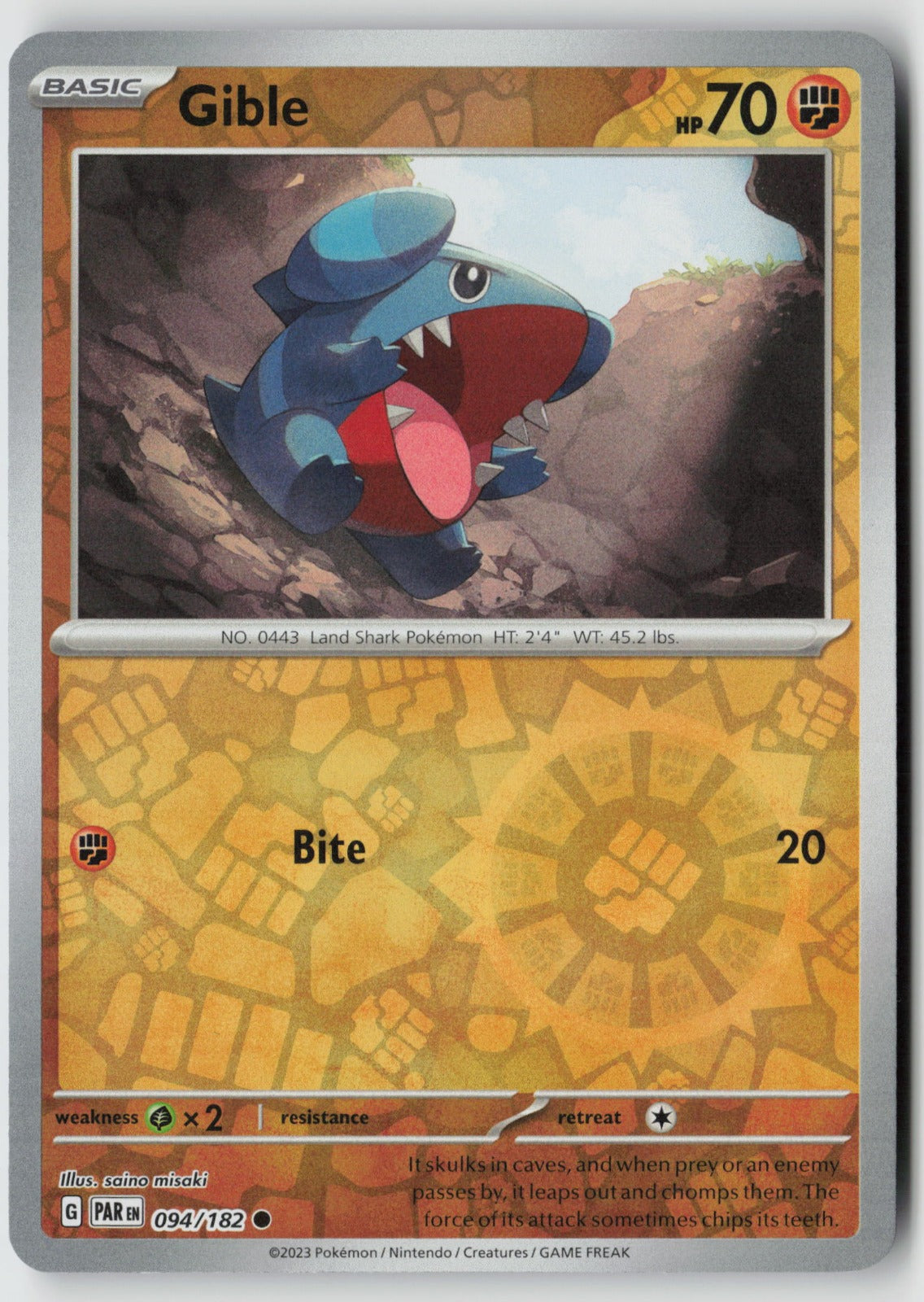 Gible 094/182 SV04: Paradox Rift Common Reverse Holo NM saino misaki