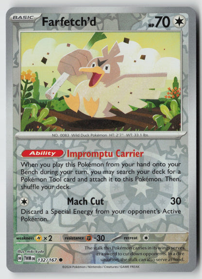 Farfetch'd 132/167 SV06: Twilight Masquerade Common Reverse Holo NM miki kudo