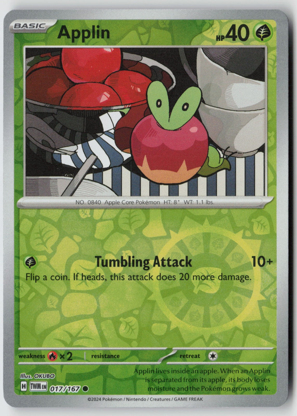 Applin 017/167 SV06: Twilight Masquerade Common Reverse Holo NM OKUBO