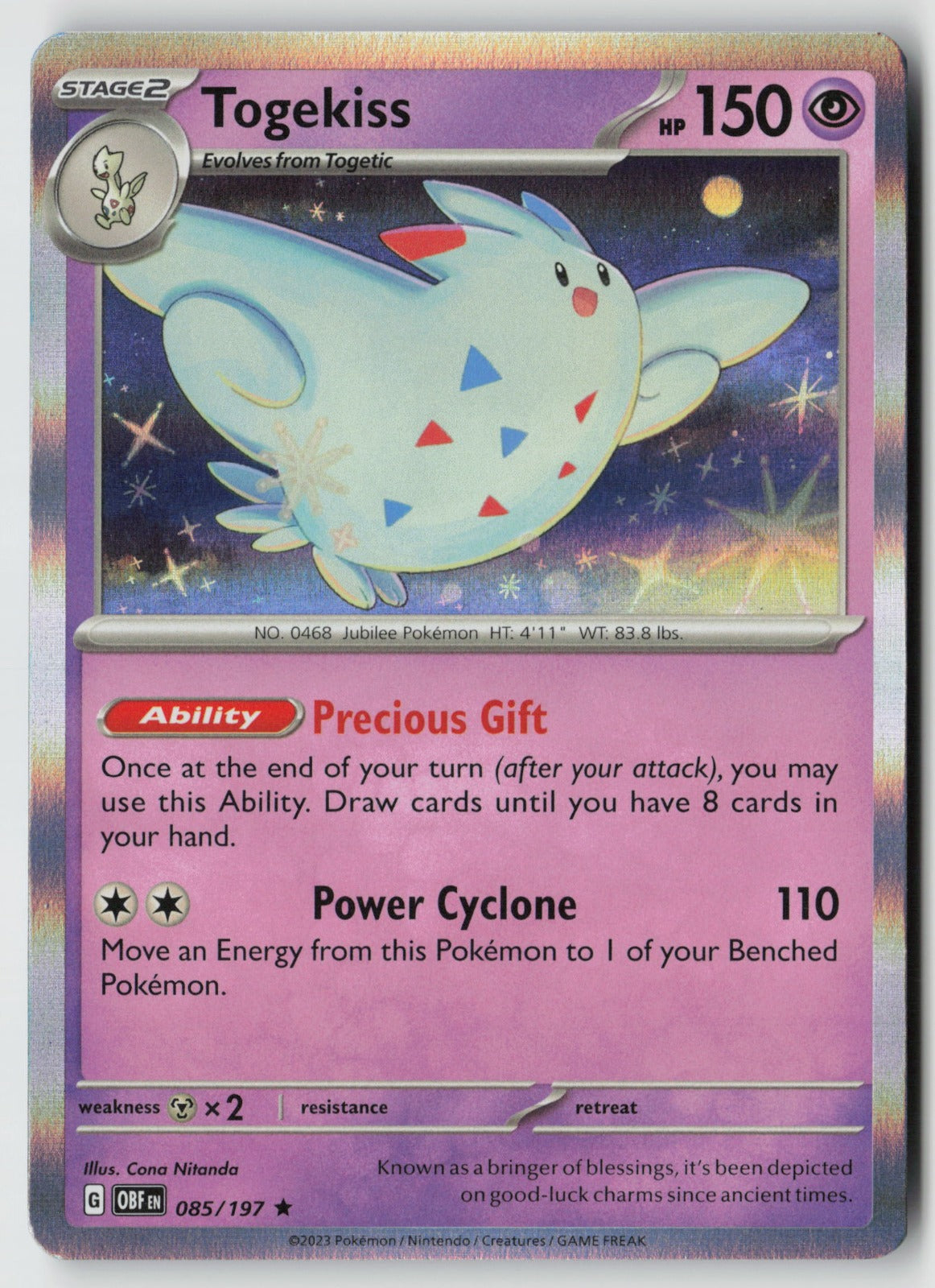 Togekiss 085/197 SV03: Obsidian Flames Rare Holo NM Cana Nitanda