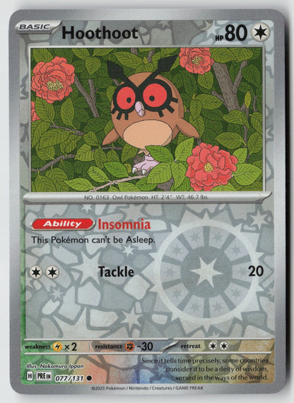 Hoothoot 077/131 SV: Prismatic Evolutions Common Reverse Holo NM Nakamura Ippan