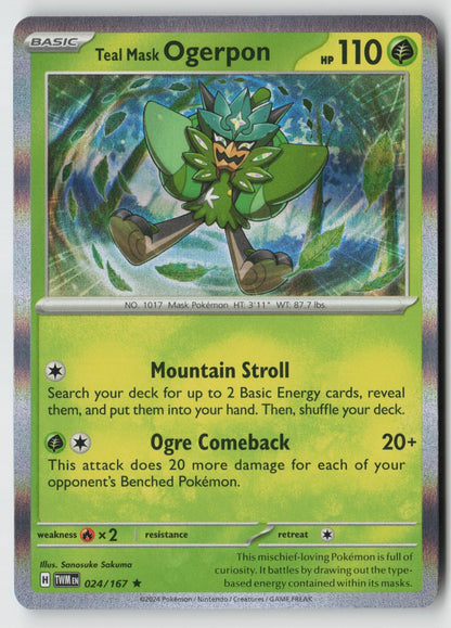 Teal Mask Ogerpon 024/167 SV06: Twilight Masquerade Rare Holo NM Sanosuke Sakuma