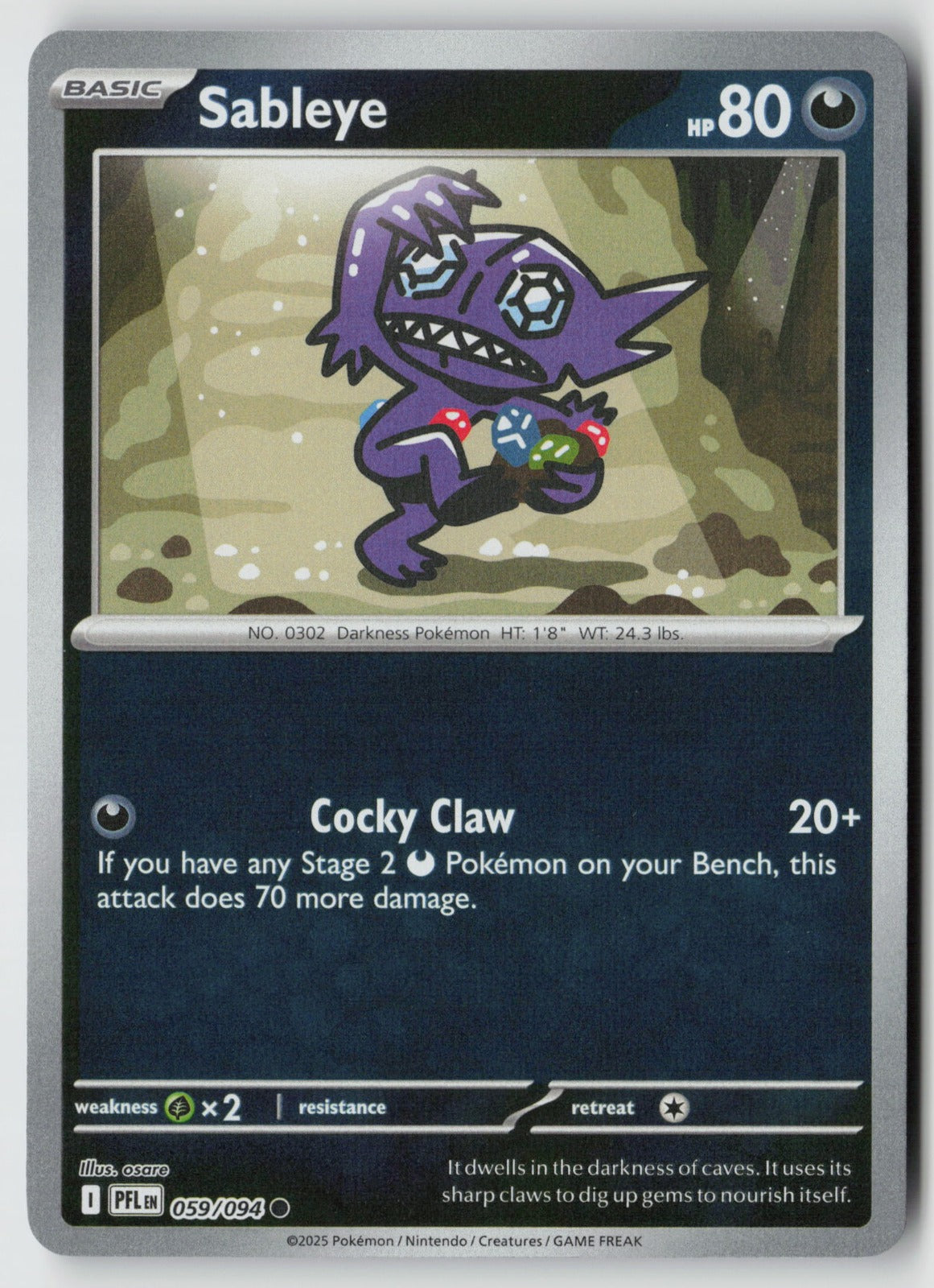 Sableye 059/094 ME02: Phantasmal Flames Common Reverse Holo NM osare