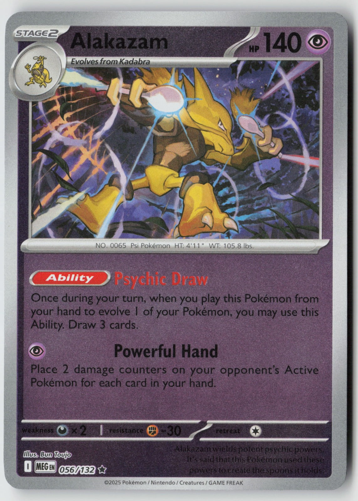 Alakazam 056/132 ME01: Mega Evolution Rare Reverse Holo NM Bun Toujo