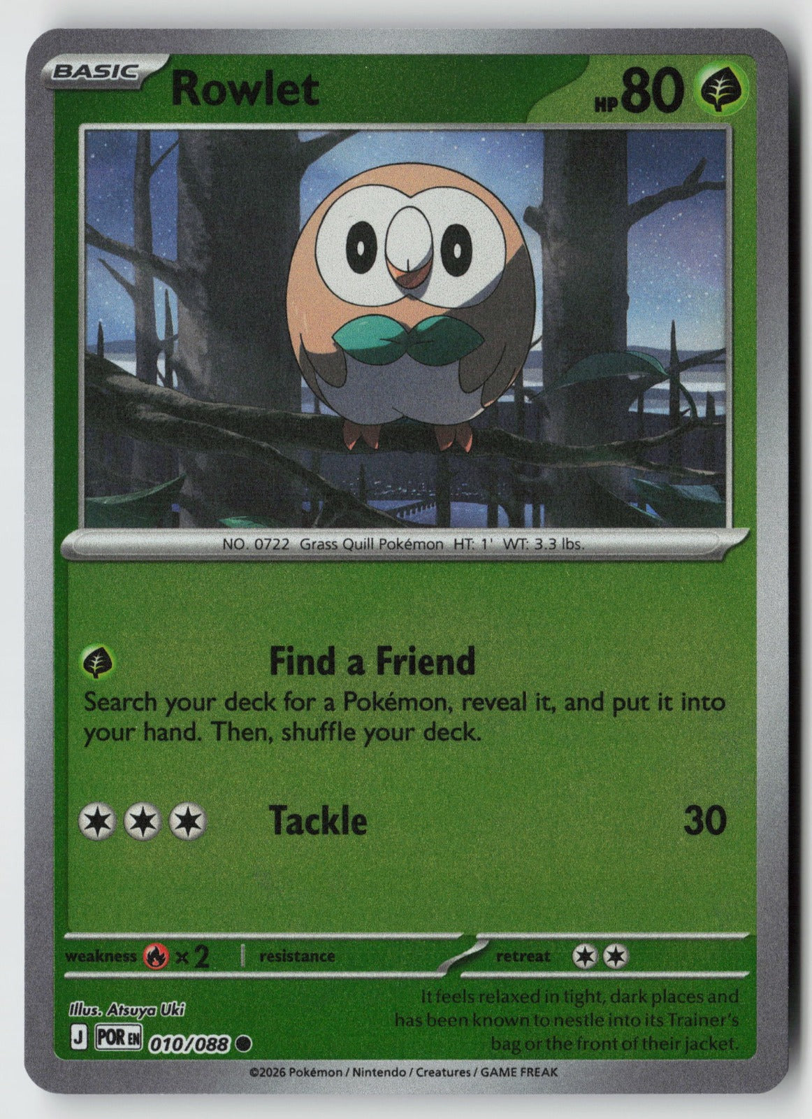 Rowlet 010/088 ME03: Perfect Order Common Reverse Holo NM Atsuya Uki