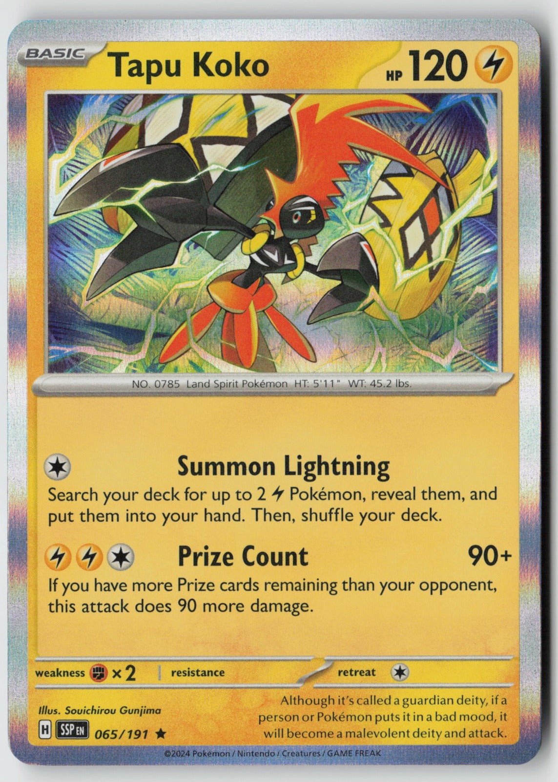 Tapu Koko 065/191 SV08: Surging Sparks Rare Holo NM Souichirou Gunjima
