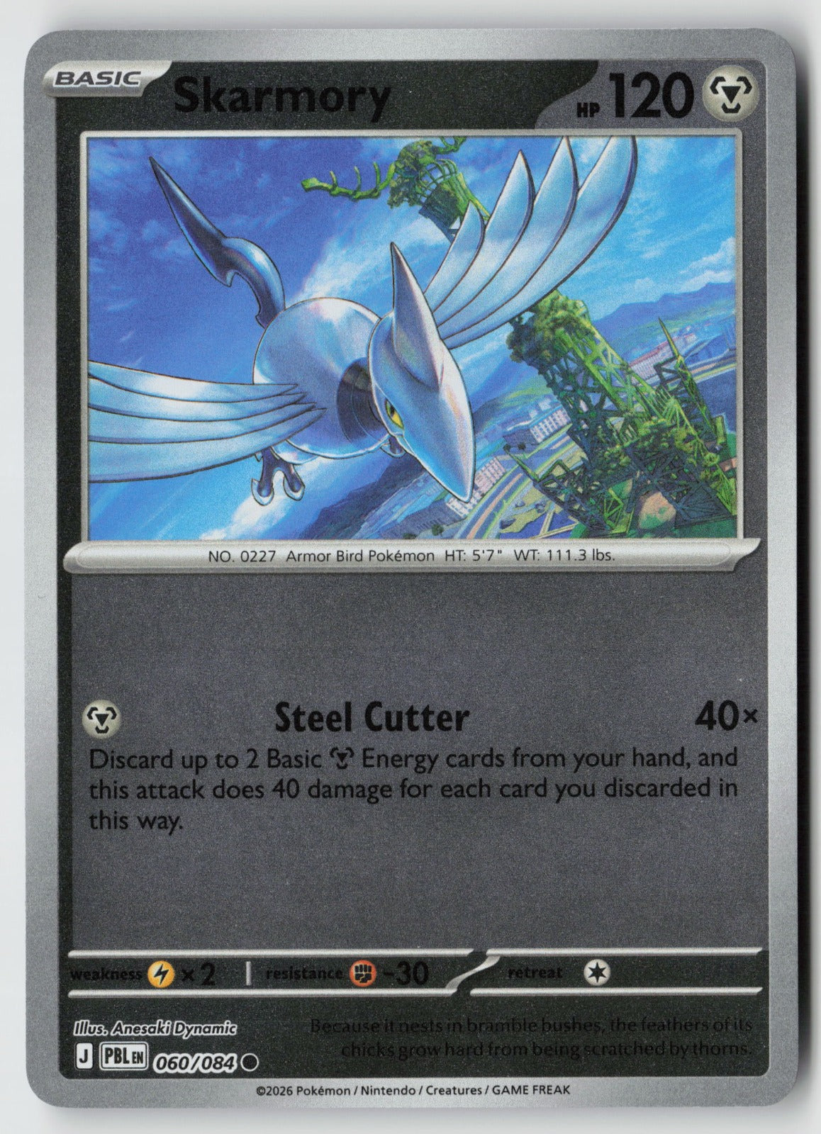 Skarmory 060/084 ME05: Pitch Black Common Reverse Holo NM Anesaki Dynamic