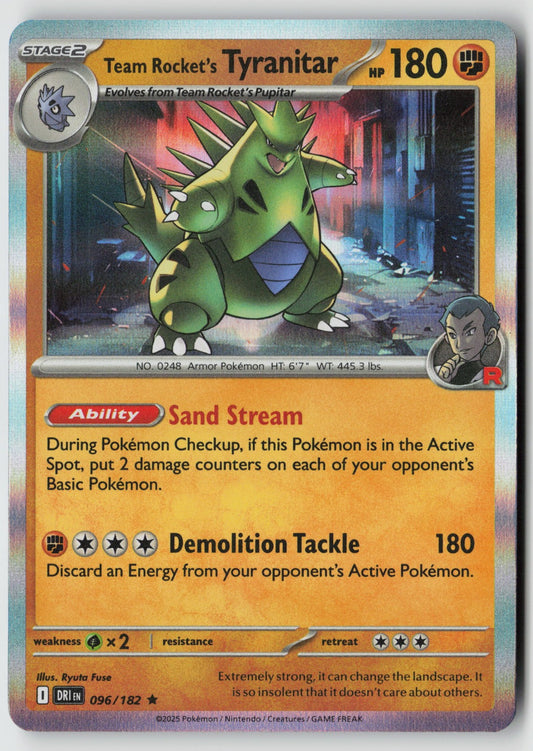 Team Rocket's Tyranitar 096/182 SV10: Destined Rivals Rare Holo NM Ryuta Fuse