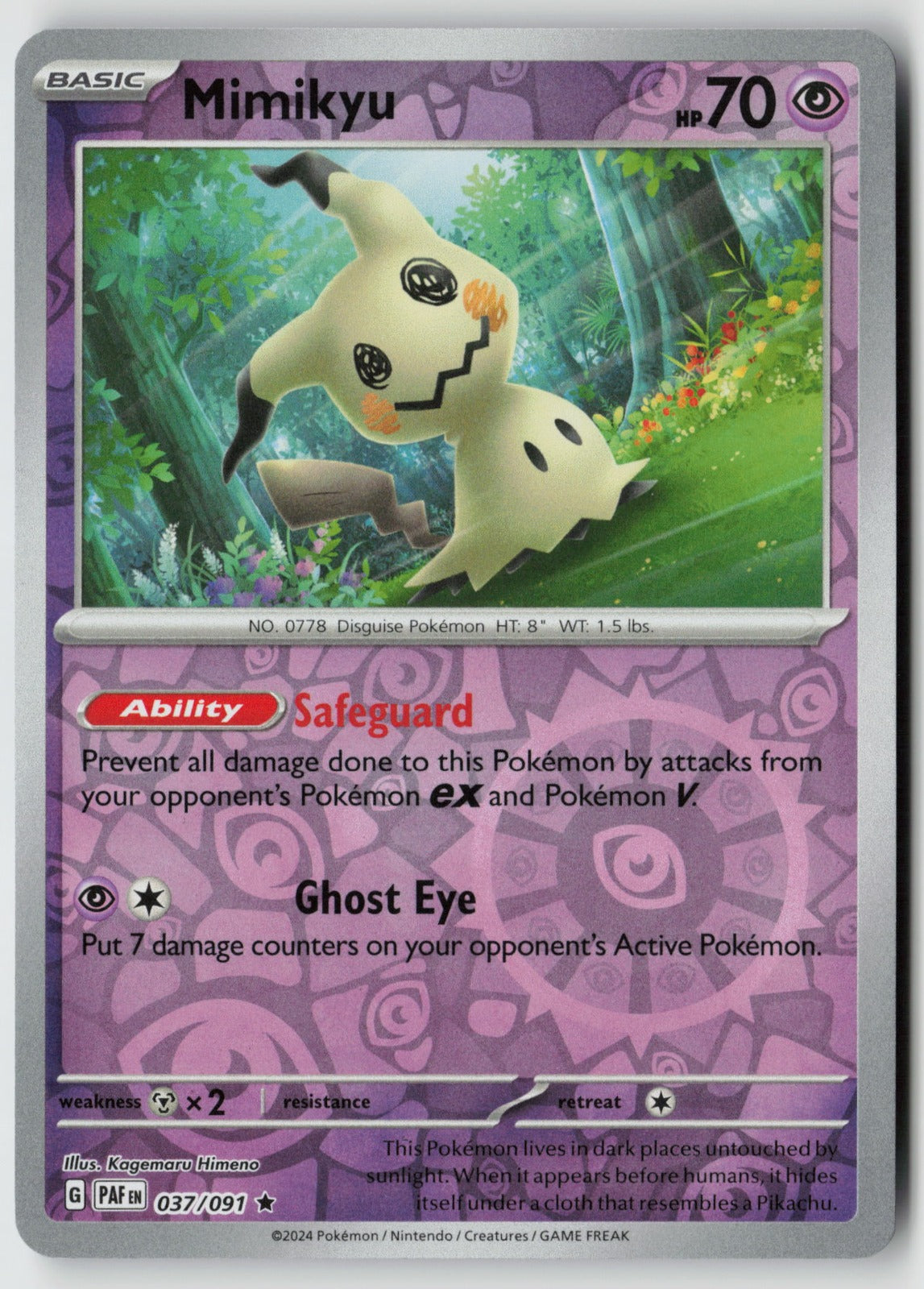 Mimikyu 037/091 SV: Paldean Fates Rare Reverse Holo NM Kagemaru Himeno