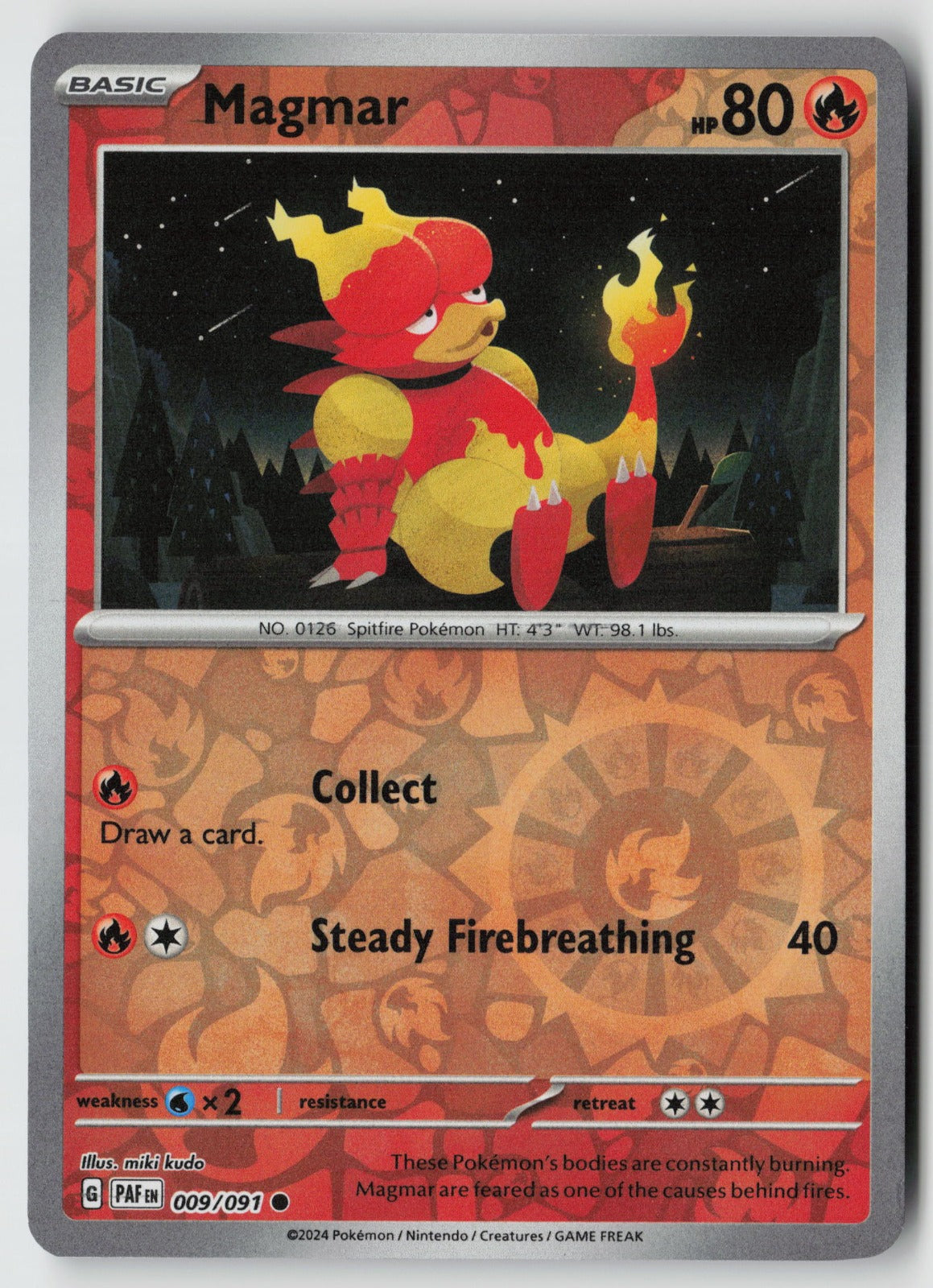 Magmar 009/091 SV: Paldean Fates Common Reverse Holo NM miki kudo