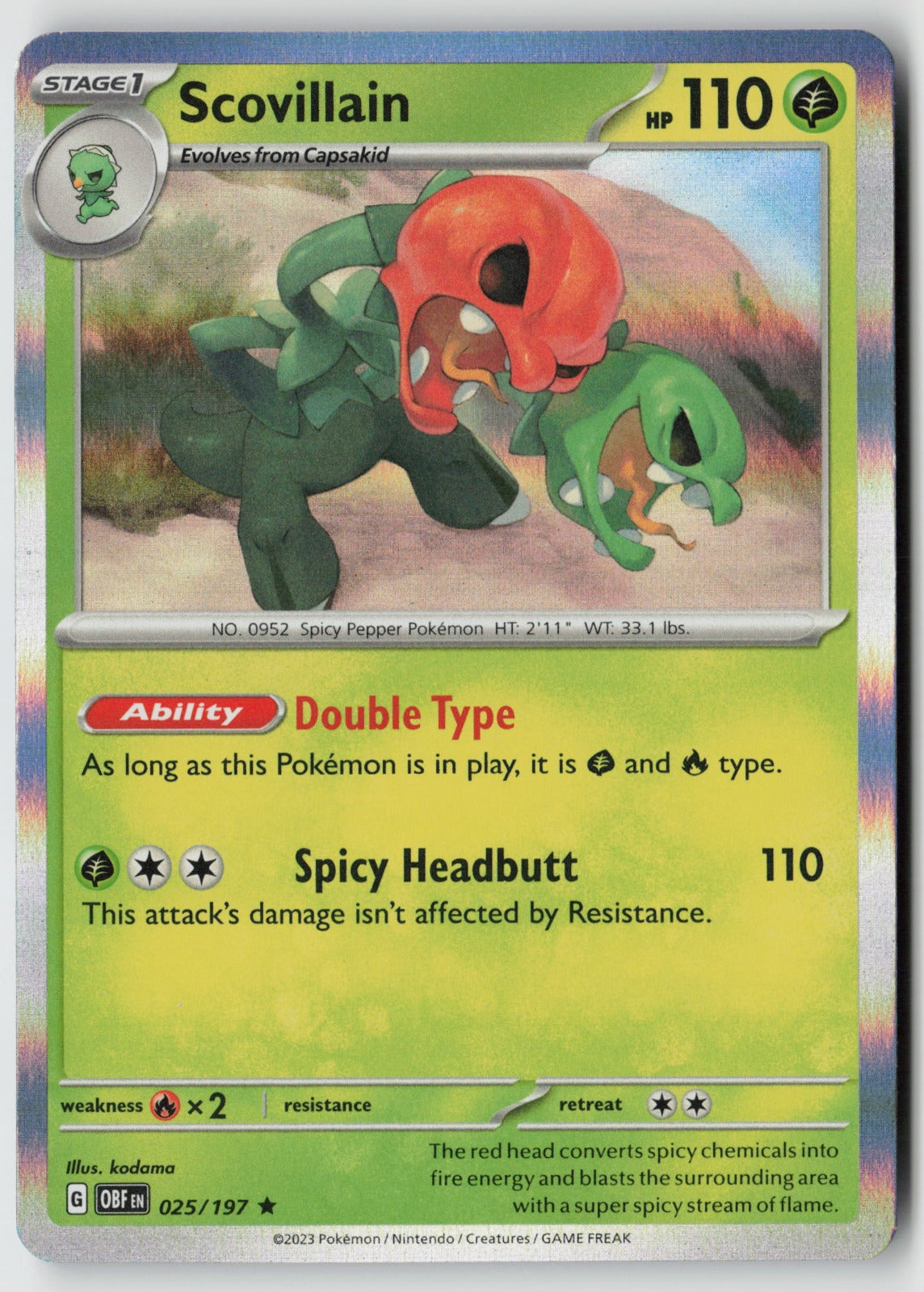 Scovillain 025/197 SV03: Obsidian Flames Rare Holo NM Kodama