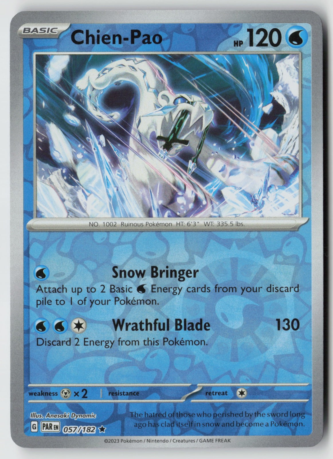Chien-Pao 057/182 SV04: Paradox Rift Rare Reverse Holo NM Anesaki Dynamic
