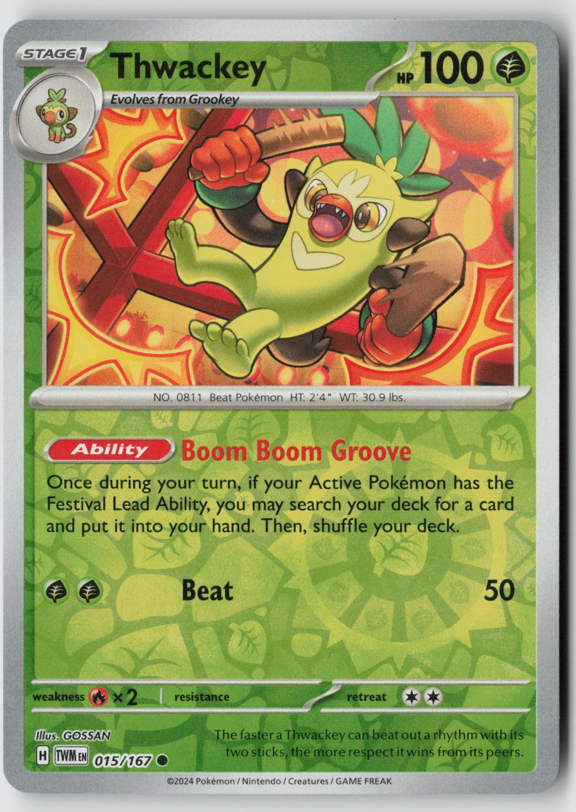 Thwackey 015/167 SV06: Twilight Masquerade Common Reverse Holo NM GOSSAN