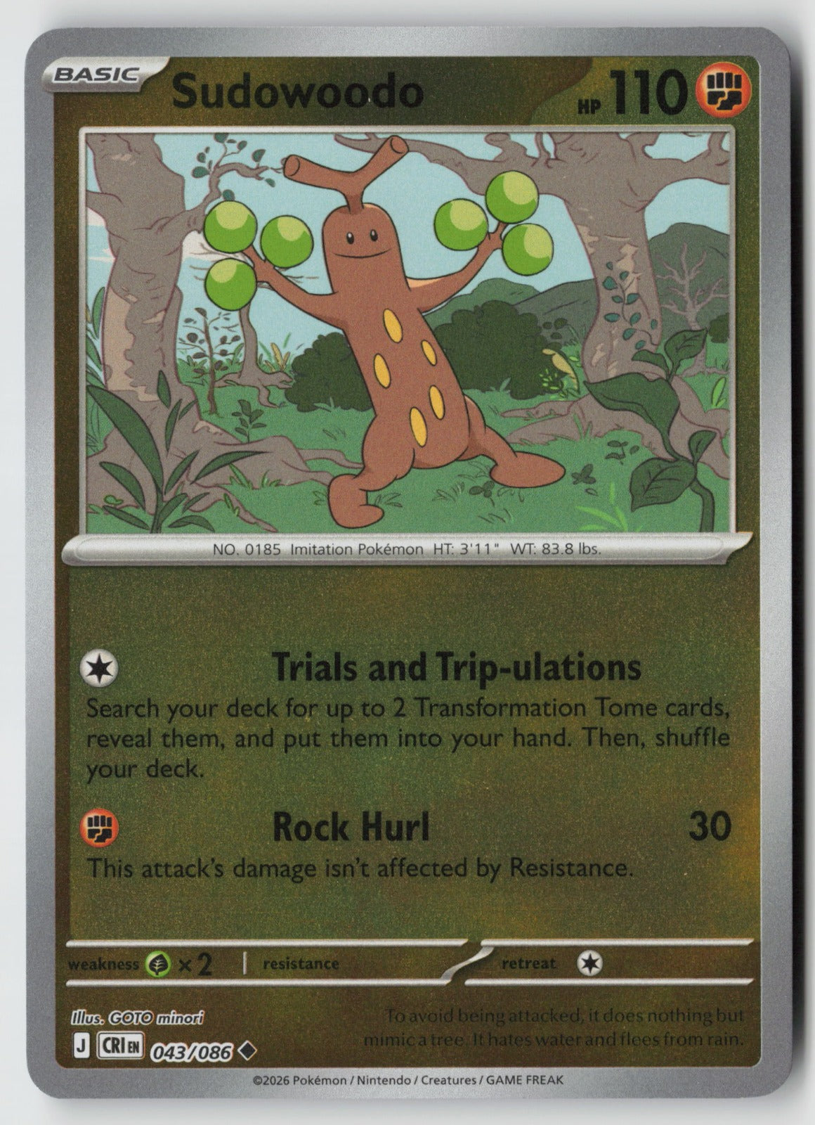 Sudowoodo 043/086 ME04: Chaos Rising Uncommon Reverse Holo NM GOTO minori