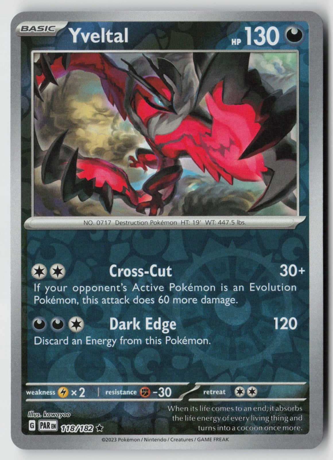 Yveltal 118/182 SV04: Paradox Rift Rare Reverse Holo NM kawayoo