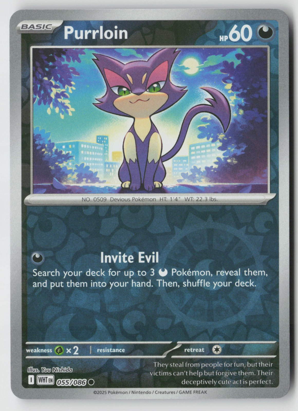 Purrloin 055/086 SV: White Flare Common Reverse Holo NM Yuu Nishida